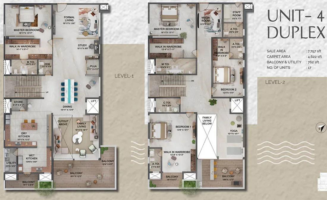 Prestige Vaishnaoi Rainbow Waters 4 BHK Duplex 7757 sq ft floor plan