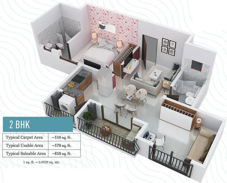 Provident Adora De Goa apartments 2 BHK floor plan