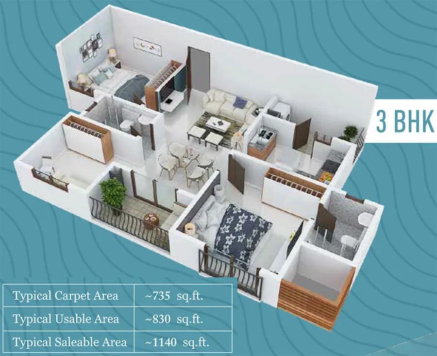 Provident Adora De Goa apartments 3 BHK Comfort floor plan