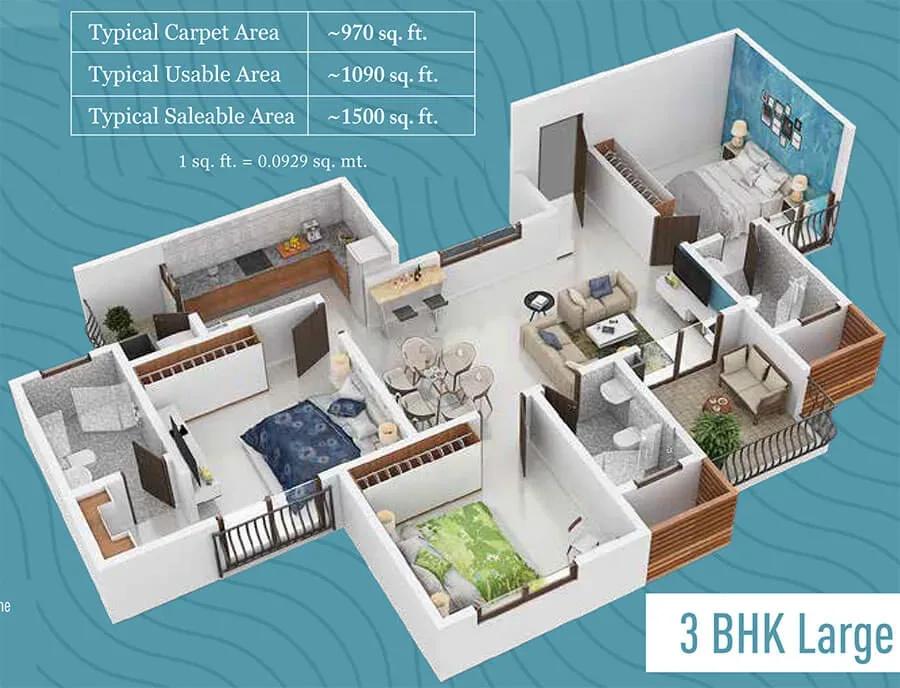 Provident Adora De Goa apartments 3 BHK Grand floor plan