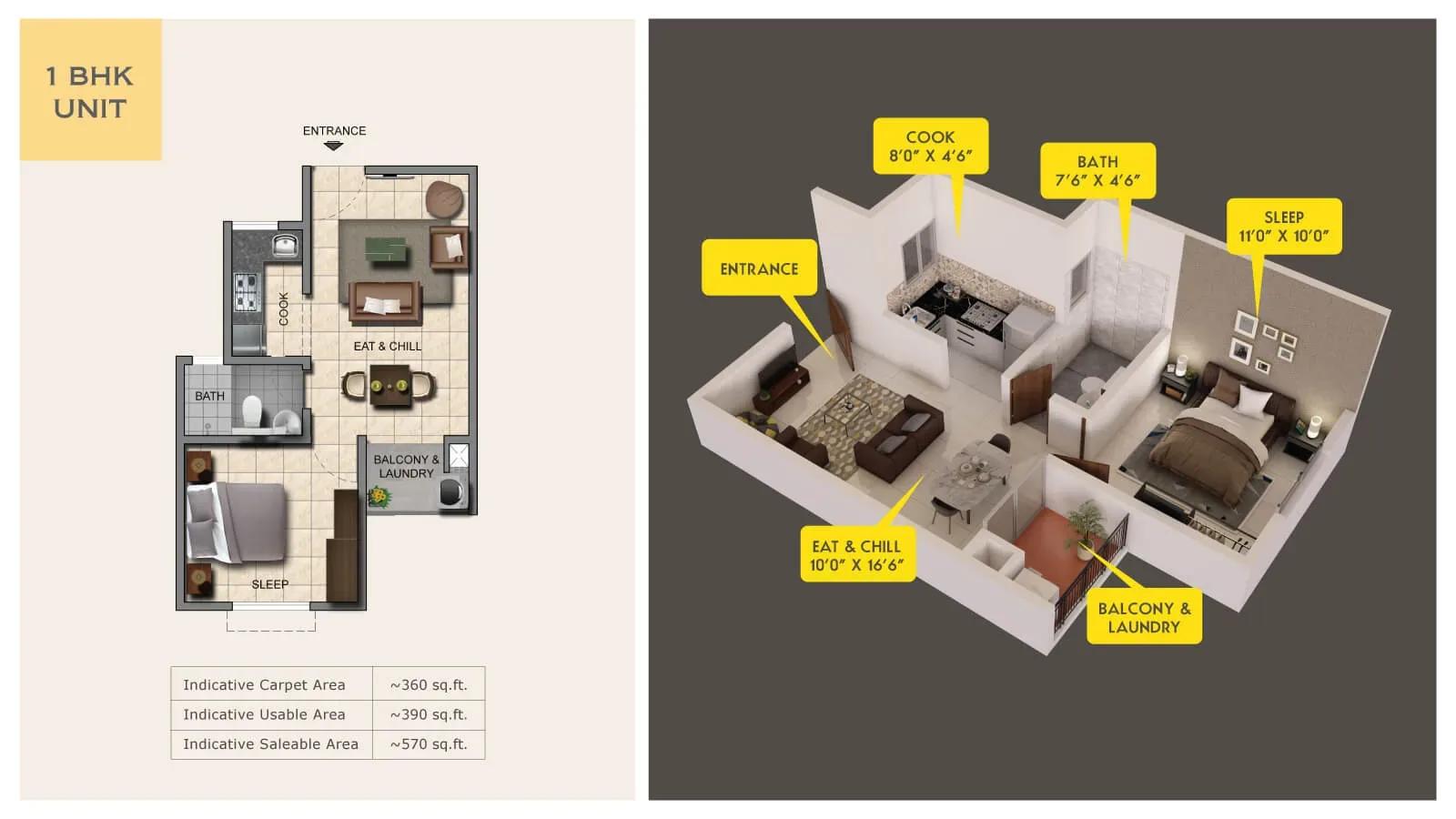 Provident Capella apartments 1 BHK floor plan