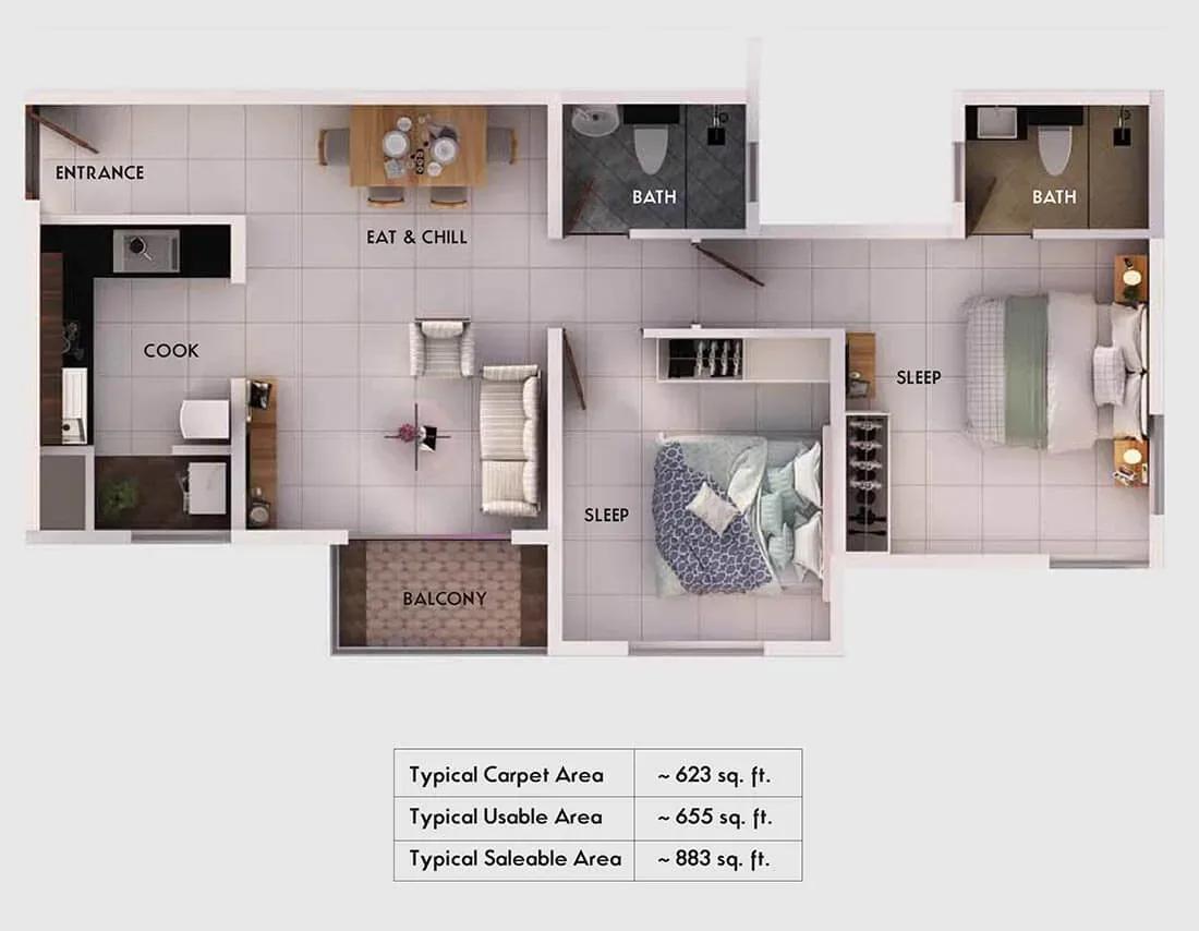 Provident Equinox apartments 2 BHK floor plan