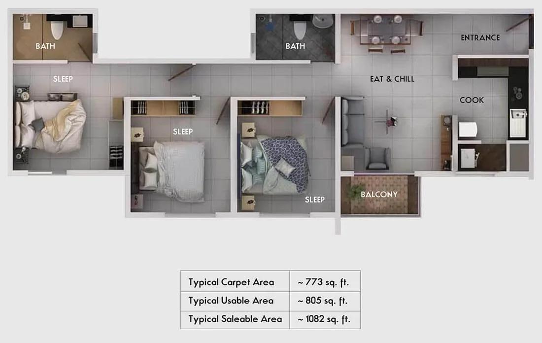 Provident Equinox apartments 3 BHK floor plan
