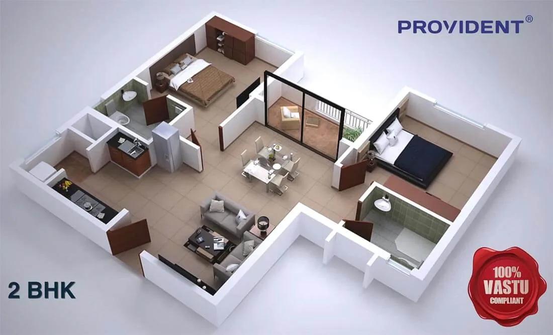 Provident Kenworth 2 BHK floor plan