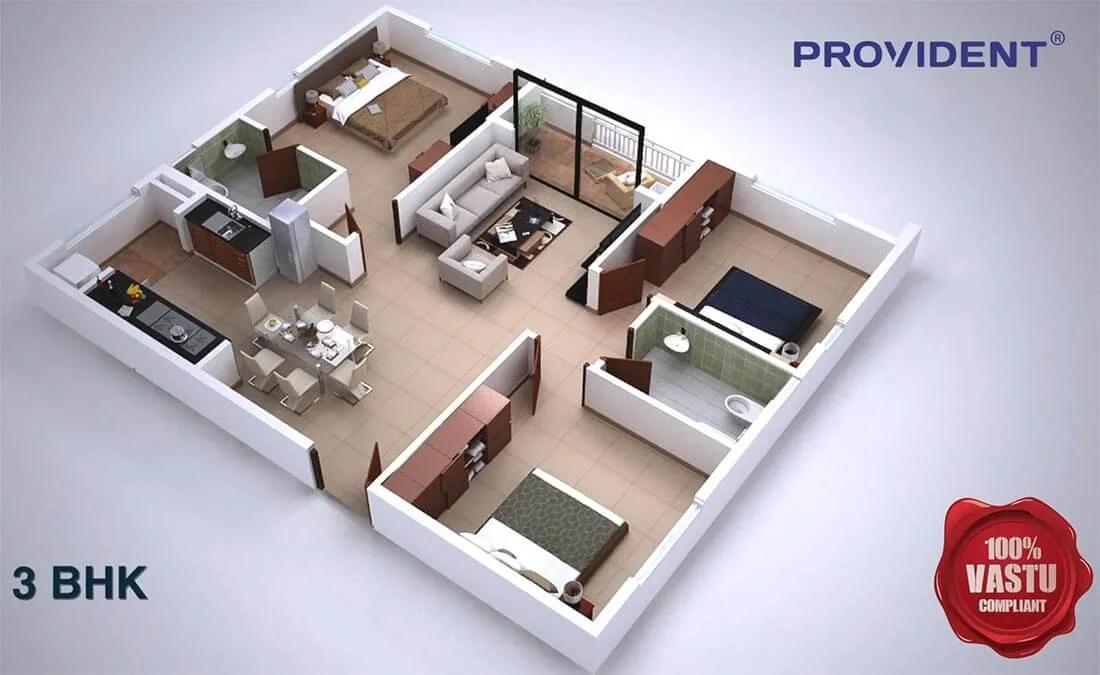 Provident Kenworth 3 BHK floor plan