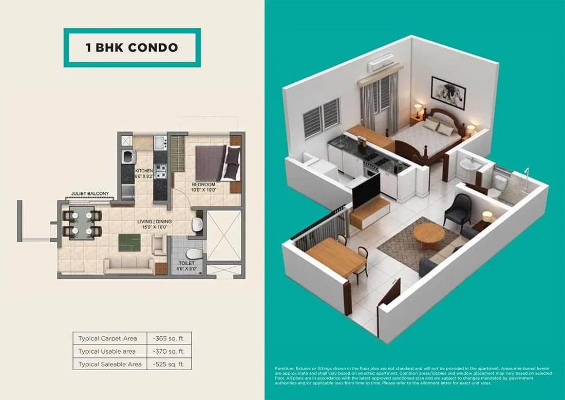 Provident Park One apartments 1 BHK Condo floor plan
