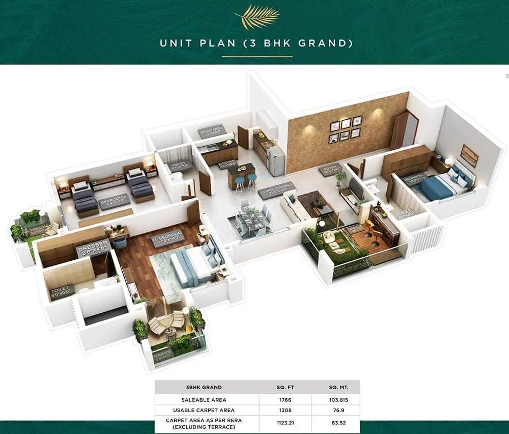 Purva Emerald Bay apartments floor plan