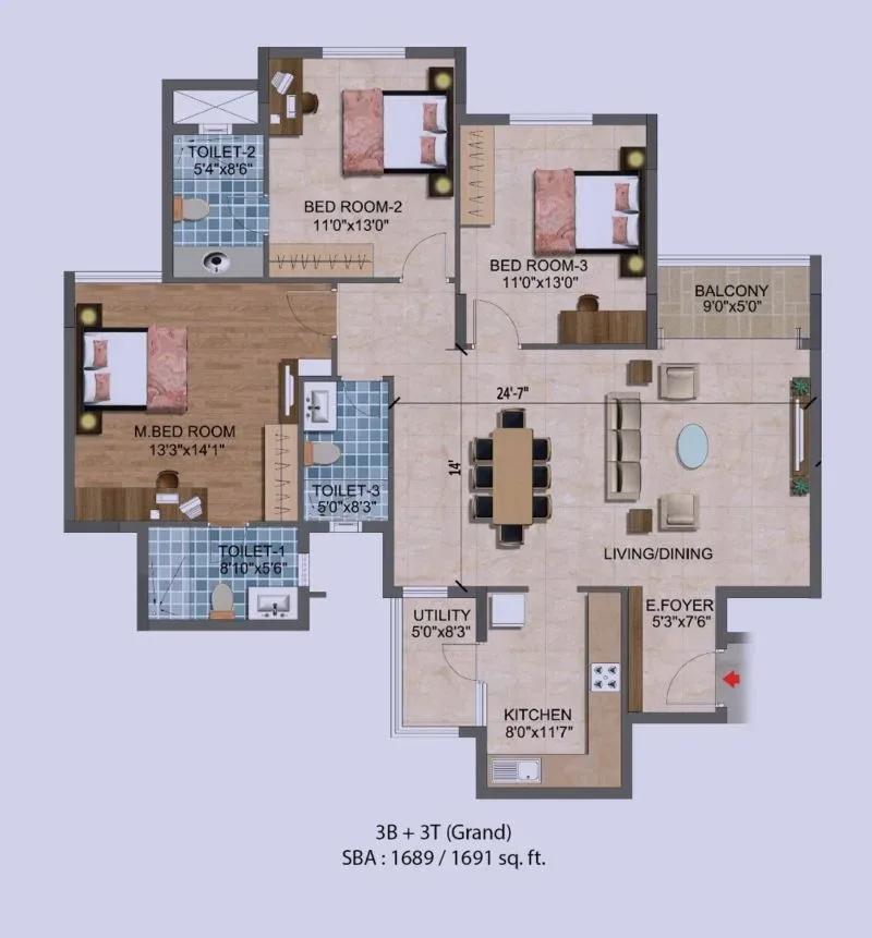 Purva Westend apartments floor plan