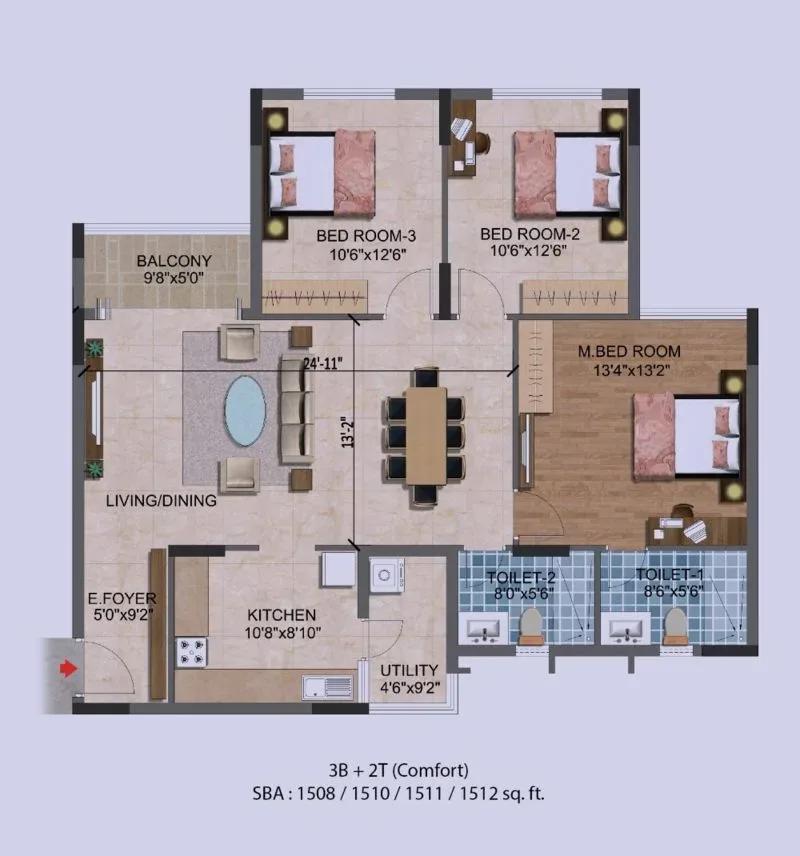 Purva Westend apartments floor plan