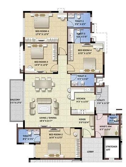 Purva Whitehall apartments 4 BHK floor plan