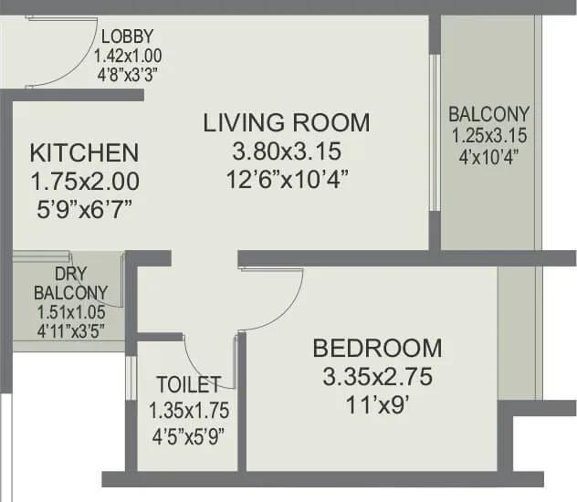 Rohan Abhilasha 2 apartments 1 BHK 408 sq ft floor plan
