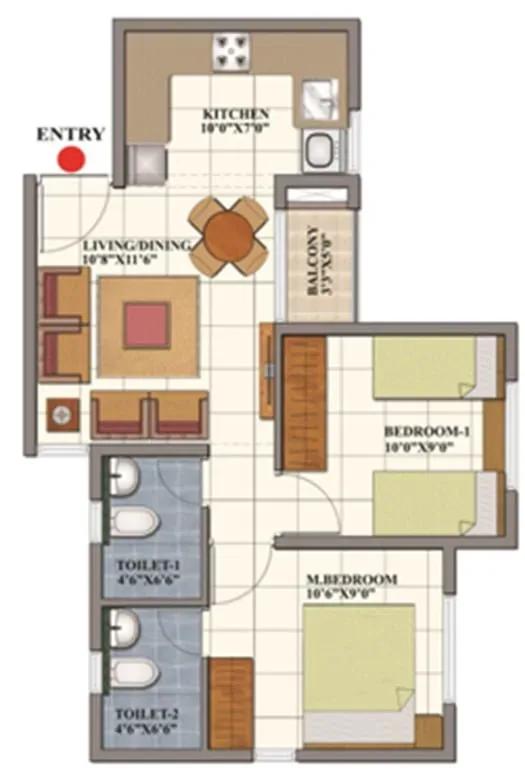 Shriram Codename Dil Chahta Hai apartments 2 BHK floor plan