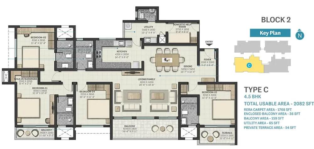 Sobha Nesara apartments 4.5 BHK 2082 sq ft floor plan