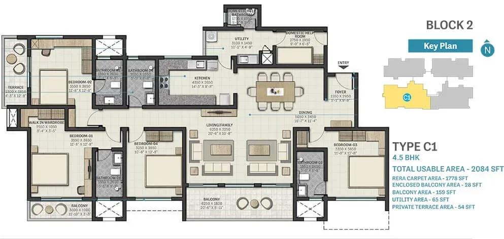 Sobha Nesara apartments 4.5 BHK 2084 sq ft floor plan
