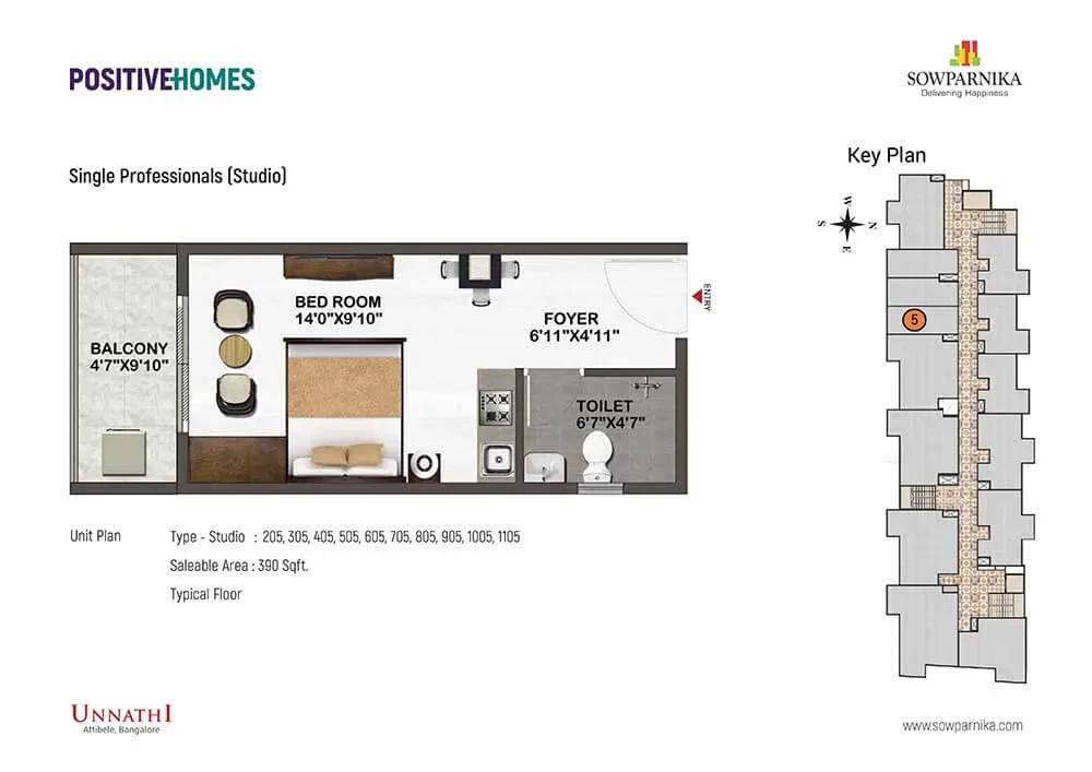 Sowparnika Unnathi Studio 390 sq ft floor plan