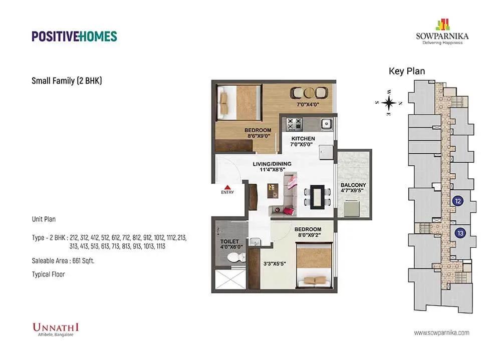 Sowparnika Unnathi 2 BHK 661 sq ft floor plan