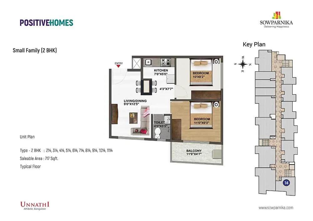 Sowparnika Unnathi 2 BHK 717 sq ft floor plan