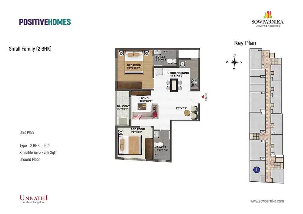 Sowparnika Unnathi 2 BHK 765 sq ft floor plan