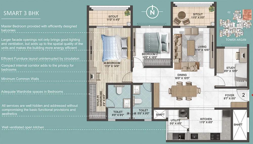 Sumadhura Epitome 3 BHK floor plan