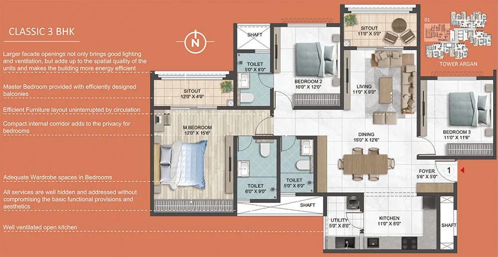 Sumadhura Epitome 3 BHK floor plan