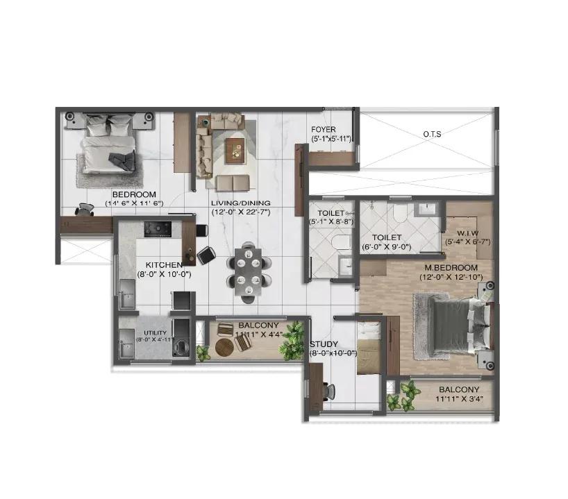 Sumadhura Solace apartments 3 BHK Elite floor plan