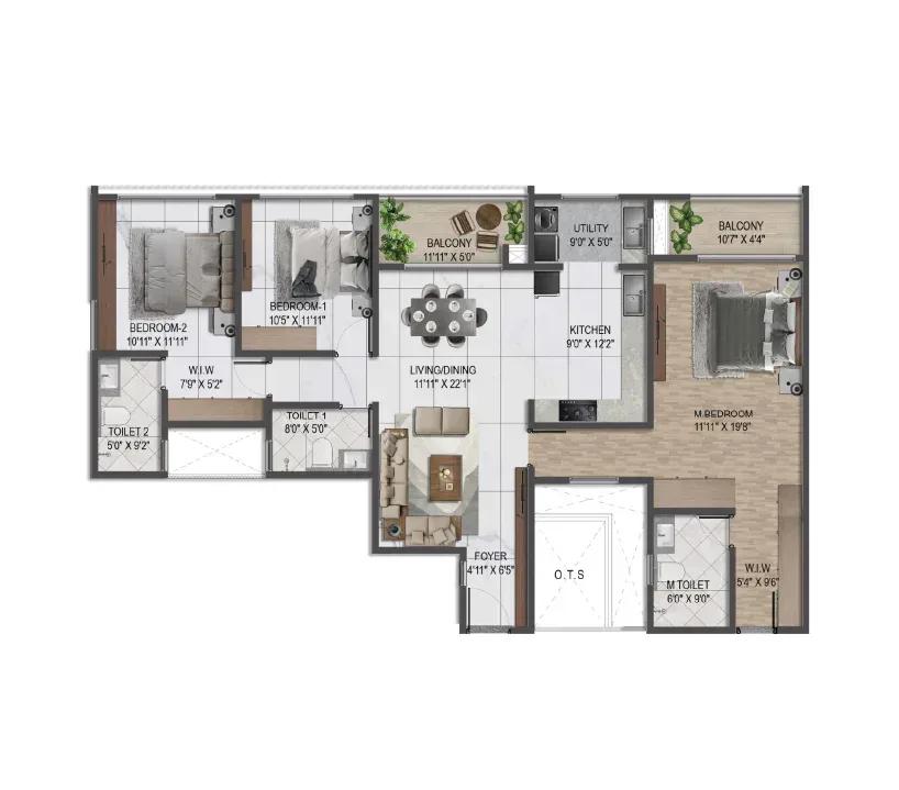 Sumadhura Solace apartments 3 BHK Regal floor plan